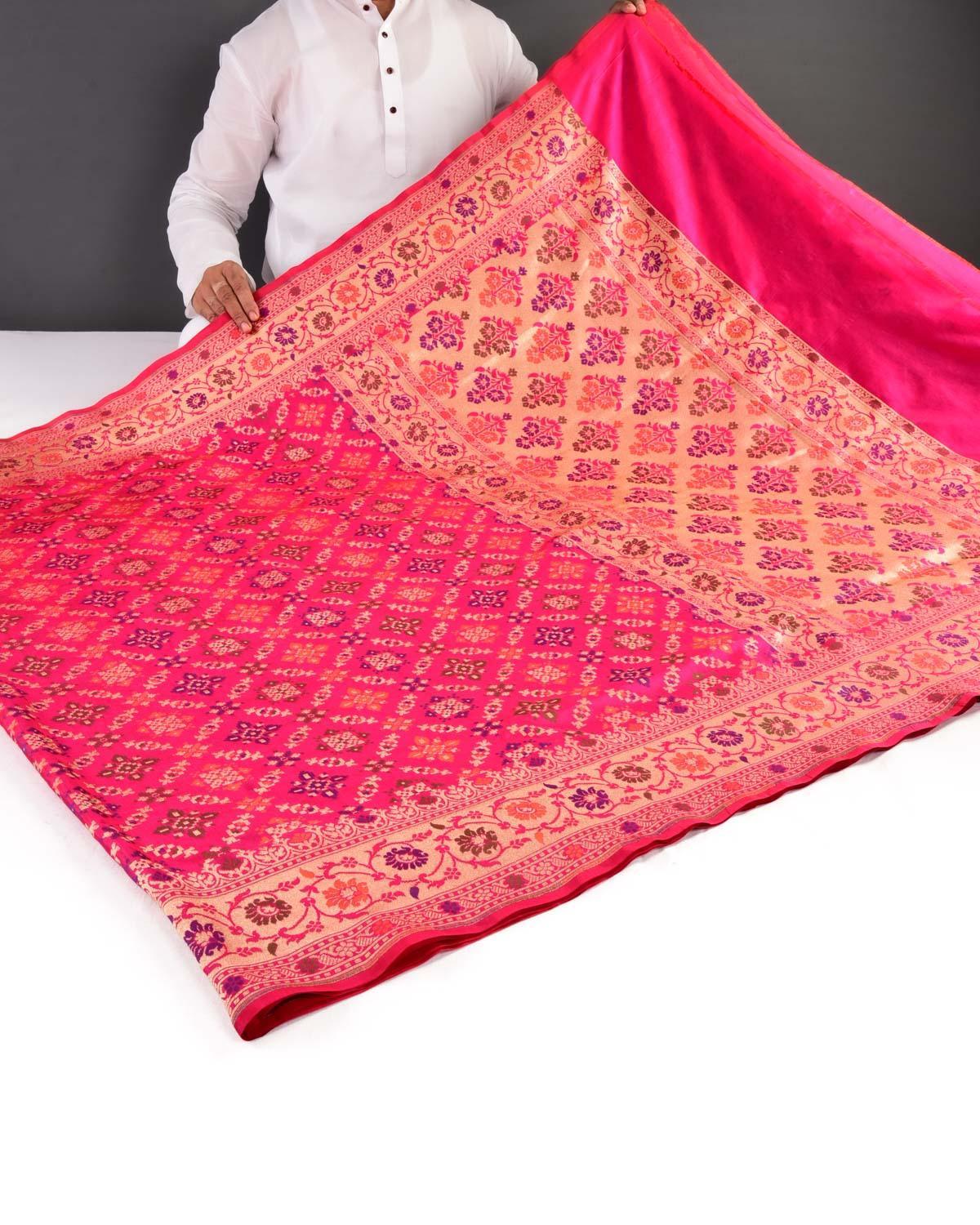 Shot Rani Pink Banarasi Patola Tehra Meena Gold Zari Cutwork Brocade Handwoven Katan Silk Saree - By HolyWeaves, Benares