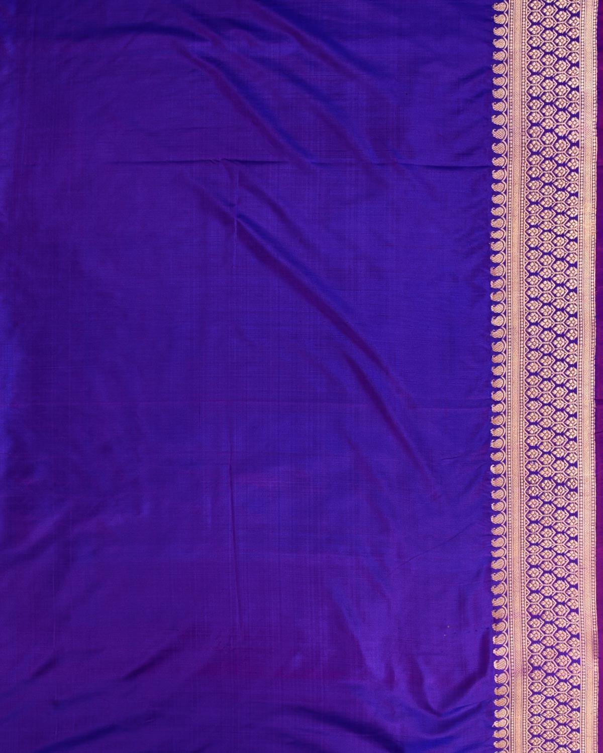 Shot Royal Blue Banarasi Gold Zari Buti Kadhuan Brocade Handwoven Katan Silk Saree - By HolyWeaves, Benares