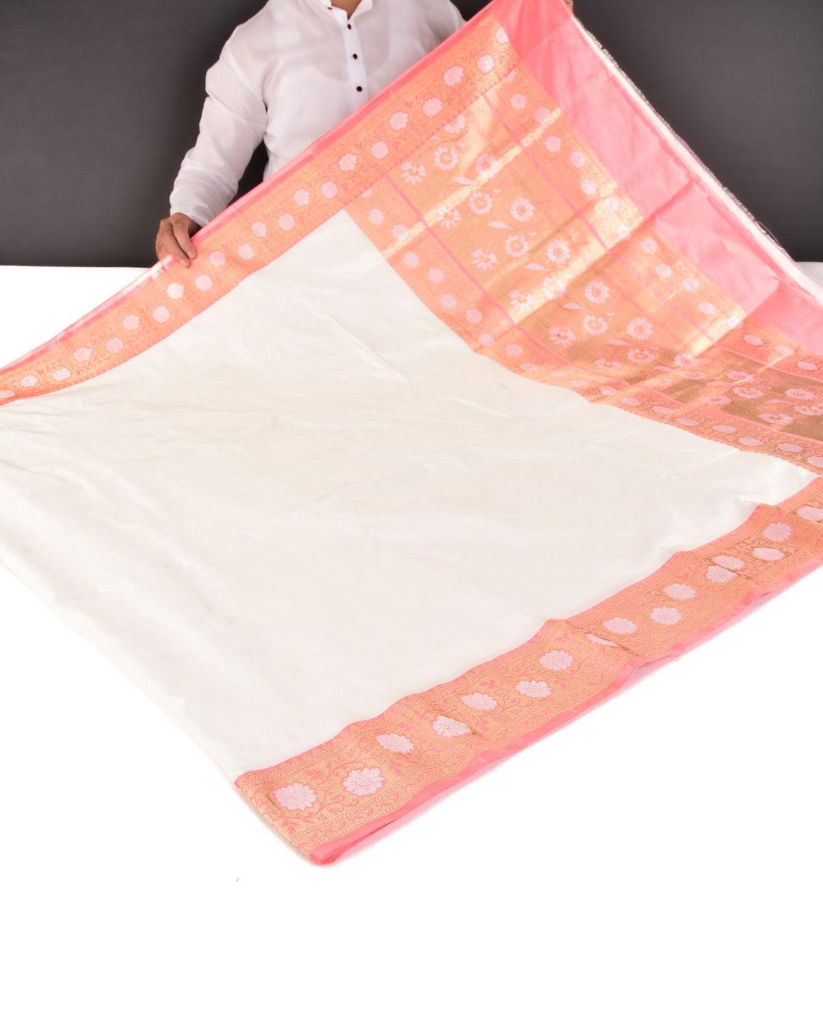 White Banarasi Kadhuan Brocade Handwoven Katan Silk Saree - By HolyWeaves, Benares