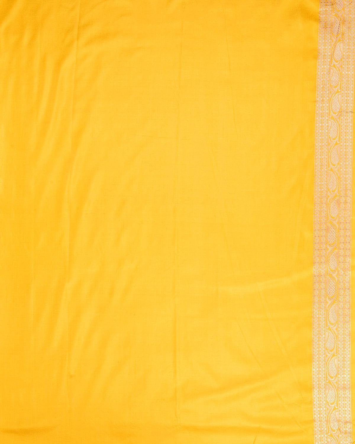 Yellow Banarasi Floral Jaal Gold Zari Cutwork Brocade Handwoven Katan Silk Saree - By HolyWeaves, Benares