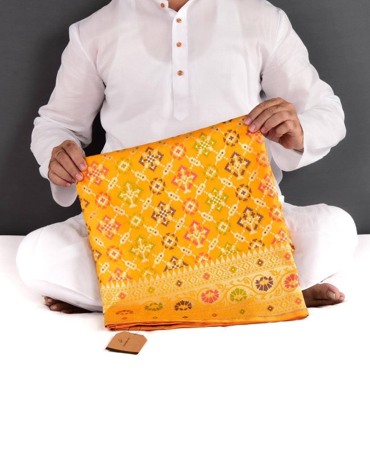 Yellow Banarasi Lightweight Patola Cutwork Brocade Handwoven Katan Silk Saree - By HolyWeaves, Benares