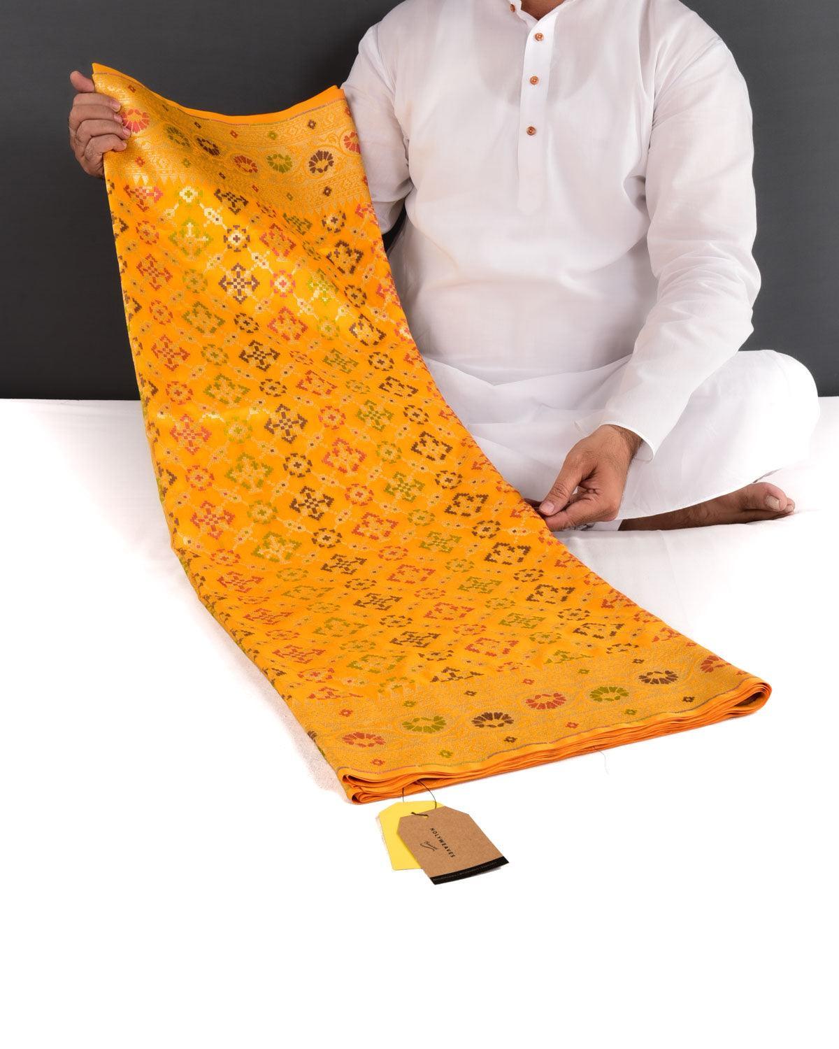 Yellow Banarasi Lightweight Patola Cutwork Brocade Handwoven Katan Silk Saree - By HolyWeaves, Benares